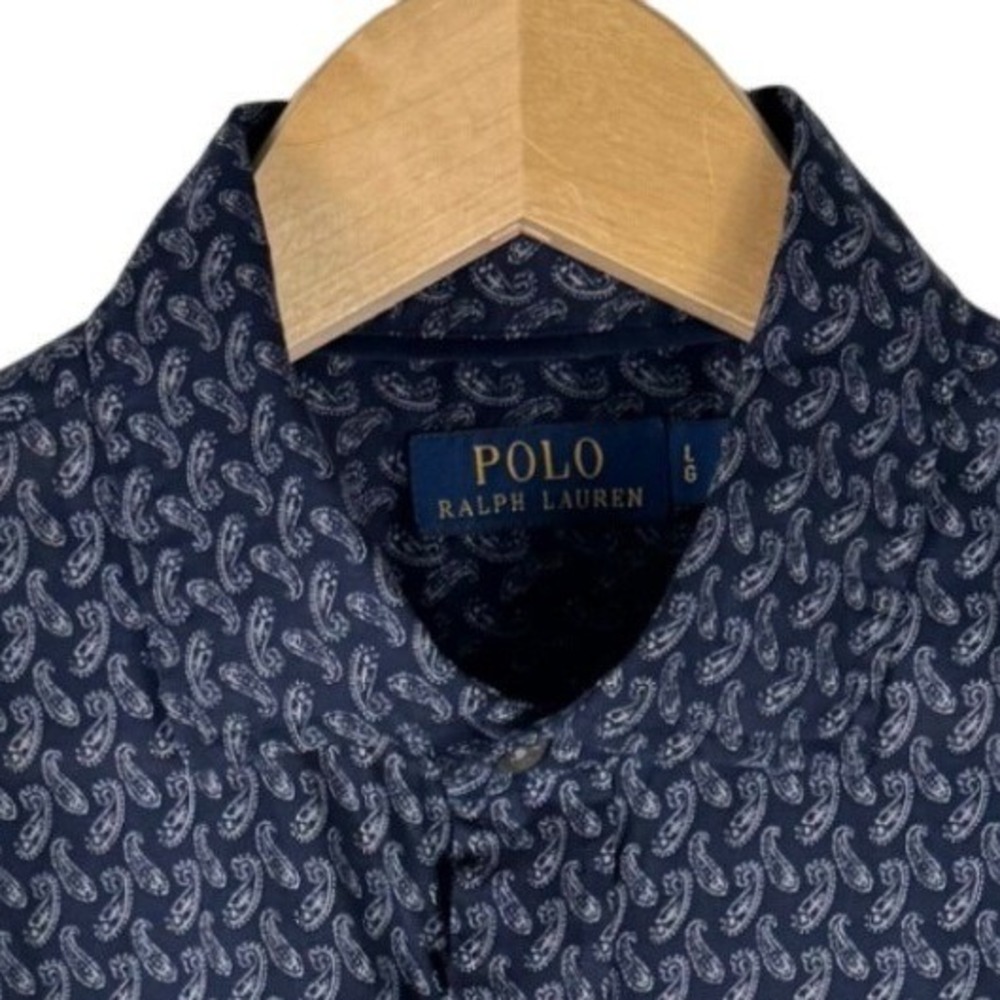 Polo Ralph Lauren Paisley Cotton Button Down Shirt Mens L Navy Blue White